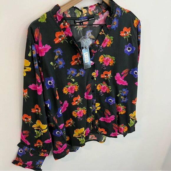 NWT Tolani Collection Women's Black Floral Button-Front Top | Size M - Picture 2 of 8
